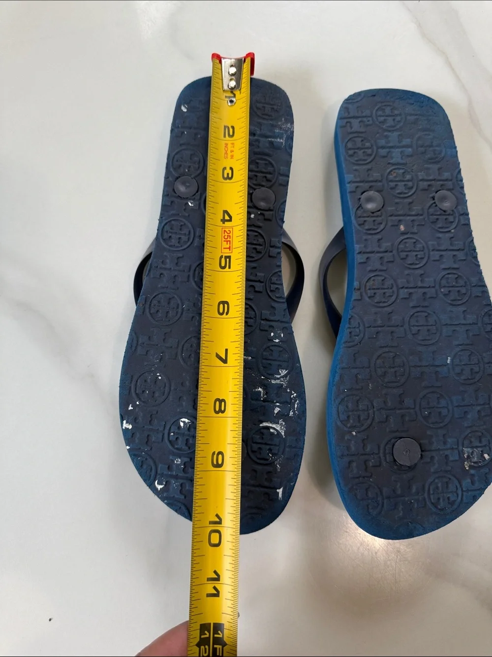 Tory Burch Kids Navy and White Check Flip Flops with Gold Logo